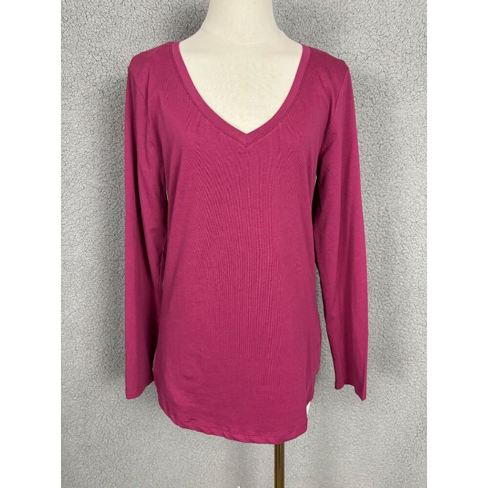 Aveto Juniors' XL V-Neck Long Sleeve Top Beaujolais Stretchy Cotton Blend NWT's